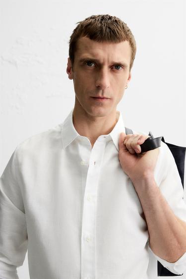 CHEMISE EN COTON ET LIN - Blanc de Zara - Image 4