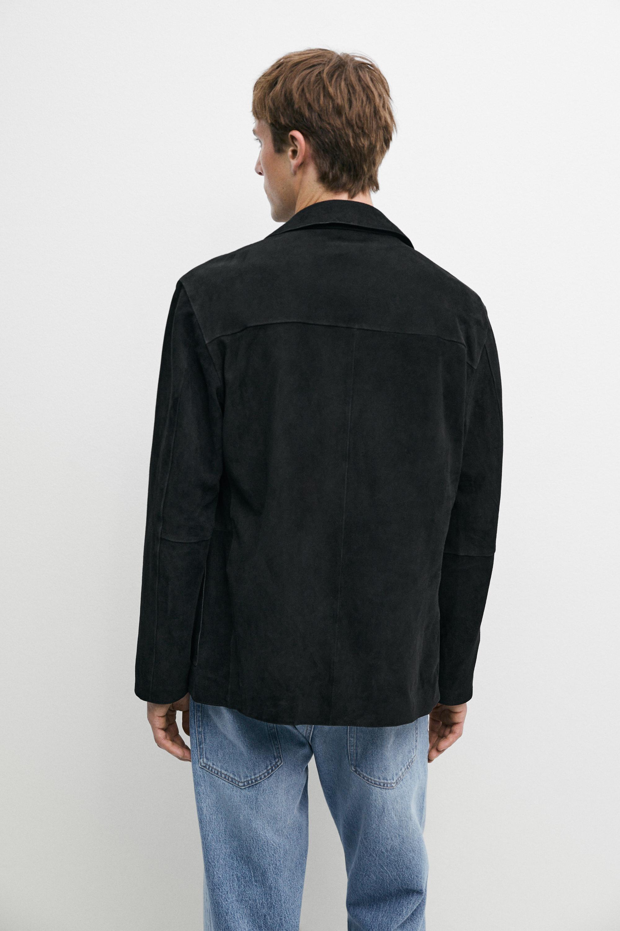 Suede leather jacket with pockets