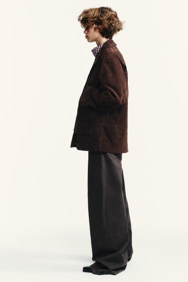 OVERSIZE SUEDE LEATHER BLAZER - Dark brown by Zara - Image 2