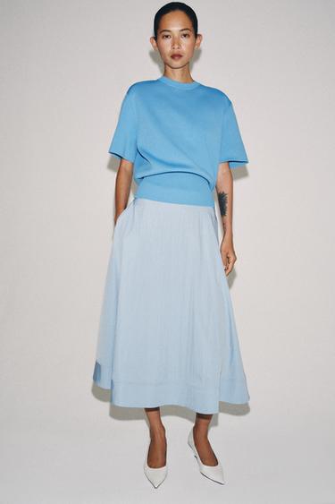 Zara ZW COLLECTION 中長裙 - 淡藍色