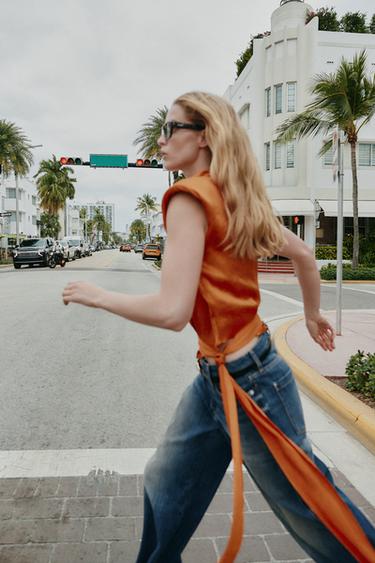 SATIN TOP WITH BOW - Burnt orange by Zara - Image 5