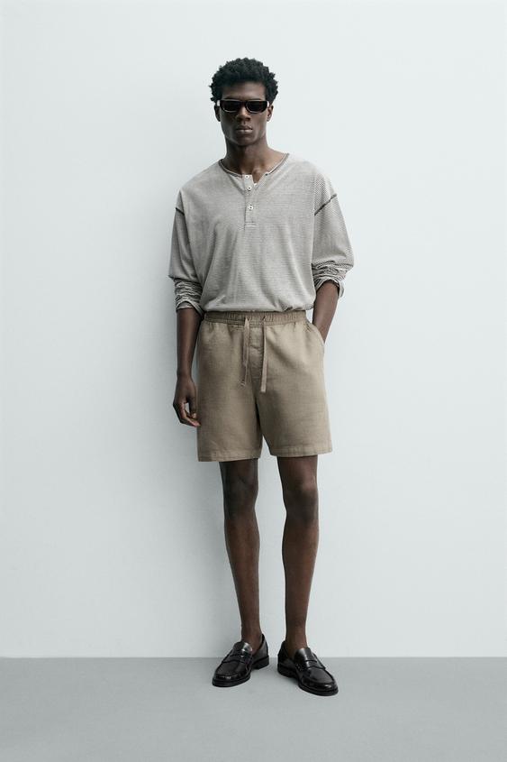 Zara TEXTURED REGULAR FIT SHORTS - Mink - Image 0