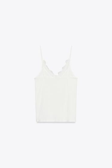RIBBED LACE-TRIM VEST TOP - Oyster-white by Zara - Image 6