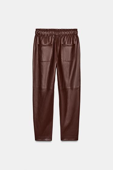 PANTALON MATIÈRE SYNTHÈTIQUE AVEC TAILLE ÉLASTIQUE - Grenat de Zara - Image 8