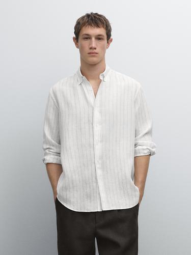 Camisa rayas regular fit lino - Crudo de Zara