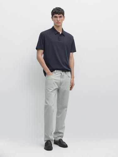 Zara Short sleeve cotton blend knit polo shirt - Navy blue - Image 0