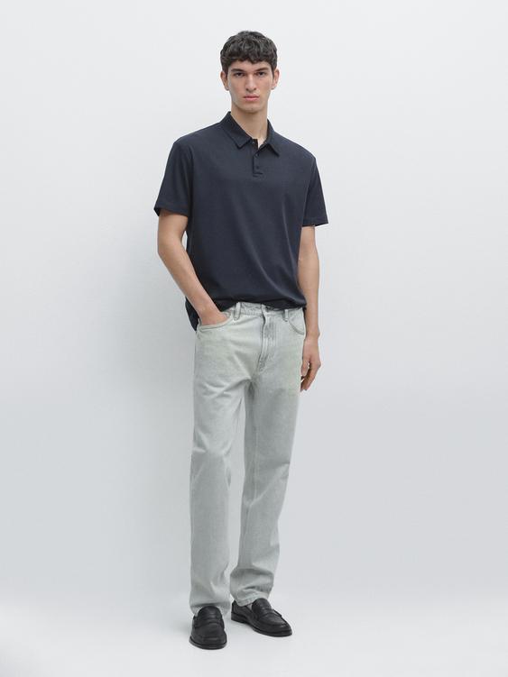 Short sleeve cotton blend knit polo shirt