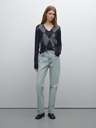 Jeans straight fit tiro alto - Azul claro de Zara
