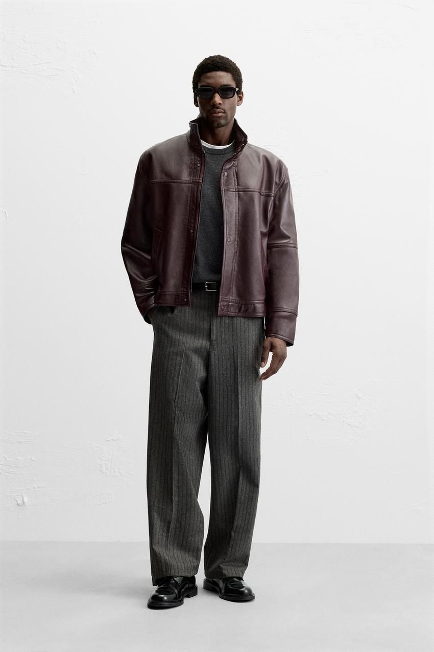 クロップド丈 レザージャケット - ブラウン | ZARA Japan / 日本