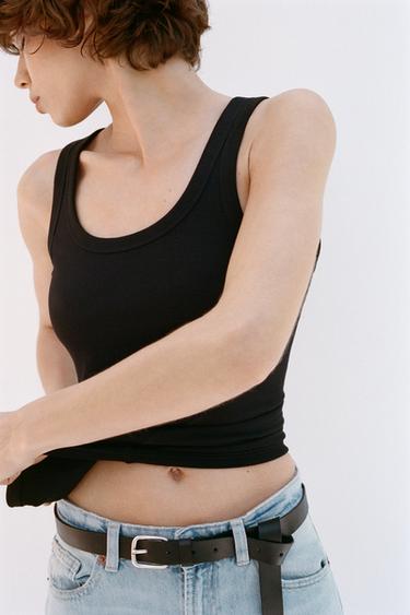 RIBBED STRAPPY TOP - Black by Zara