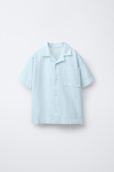 CAMISA ALGODÓN LINO - Azul claro de Zara