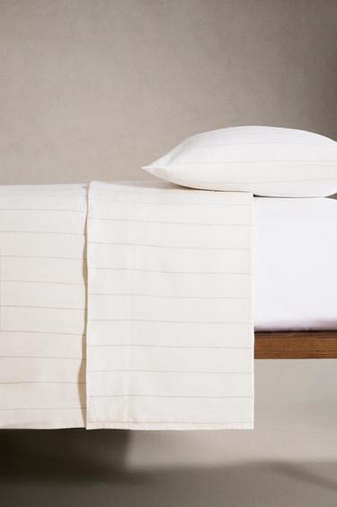 STRIPED COTTON LINEN FLAT SHEET - Oyster-white by Zara - Image 2