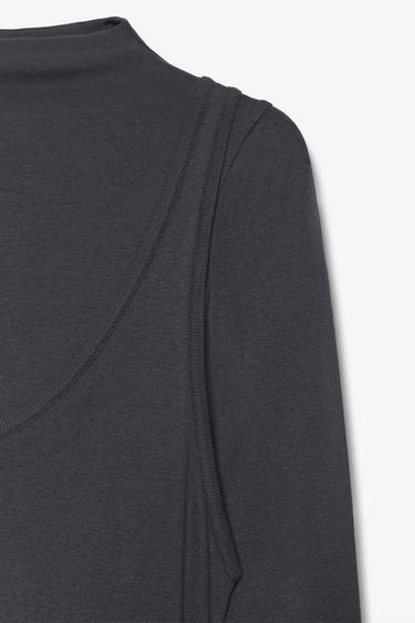 DOUBLE EFFECT DRESS WITH TIE BELT - Charcoal grey by Zara - Image 8