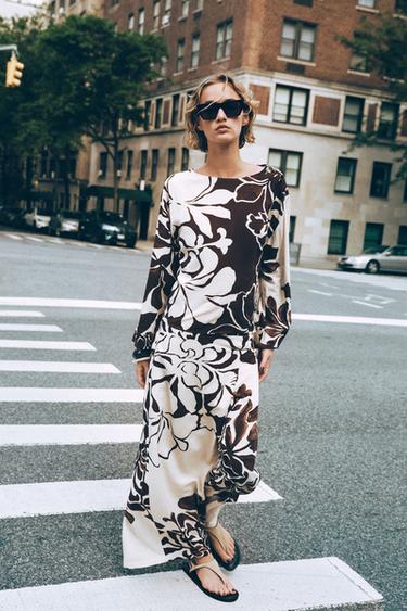 Zara FLORAL PRINT WRAP PANTS - Ecru / Brown