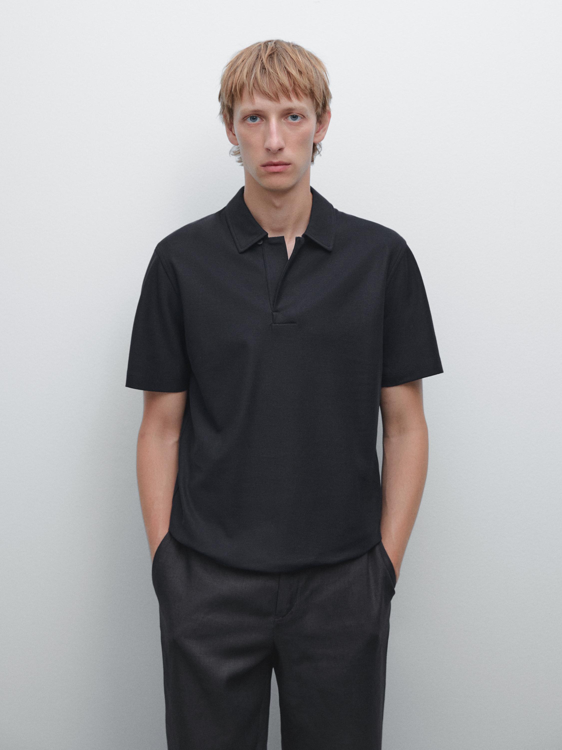 Textured polo shirt with hidden button