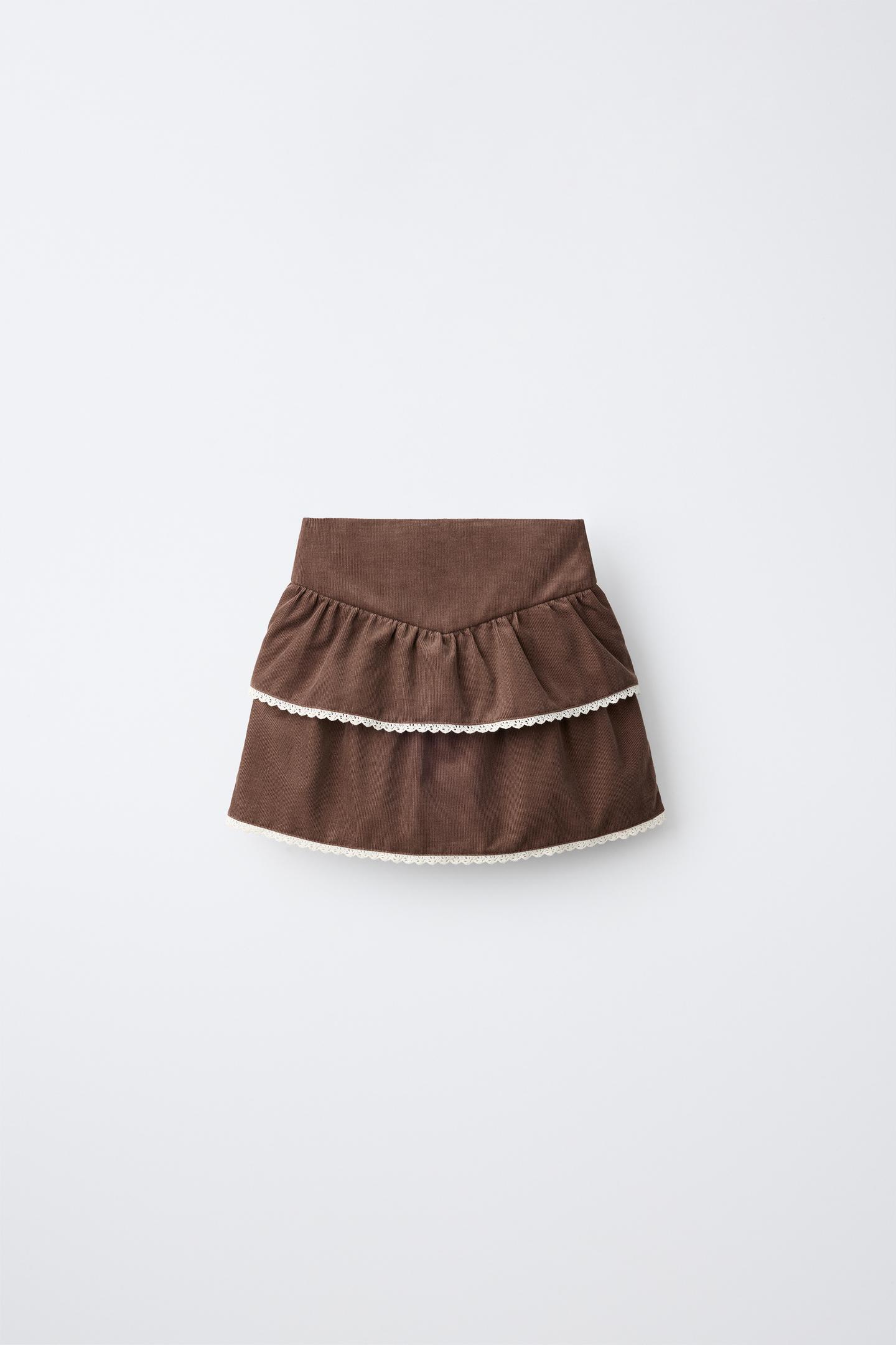 Детская юбка Zara Micro-Corduroy Ruffle, цвет: Коричневый