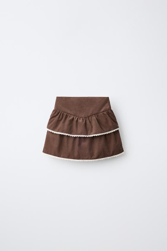 FALDA MICROPANA VOLANTES - Marrón de Zara - Imagen 0