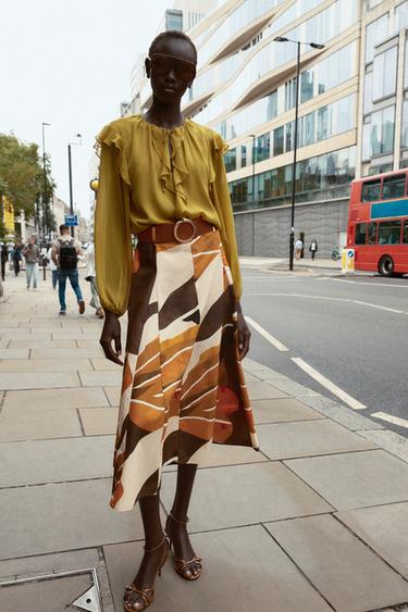 Zara PRINTED POPLIN BELTED SKIRT - Multicolored - Image 0