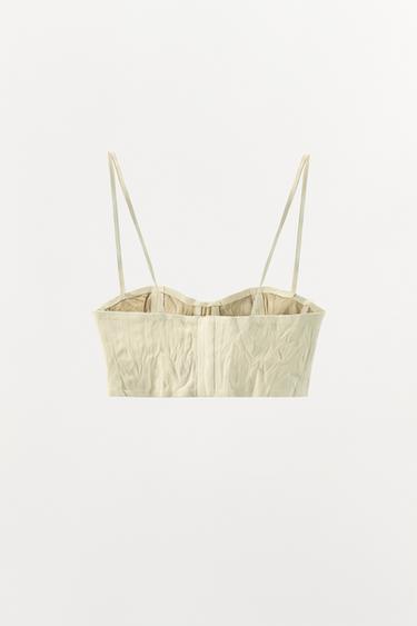 TOP CORSÉ EN CUIR 100 % EFFET PLISSÉ - Blanc cassé de Zara - Image 5