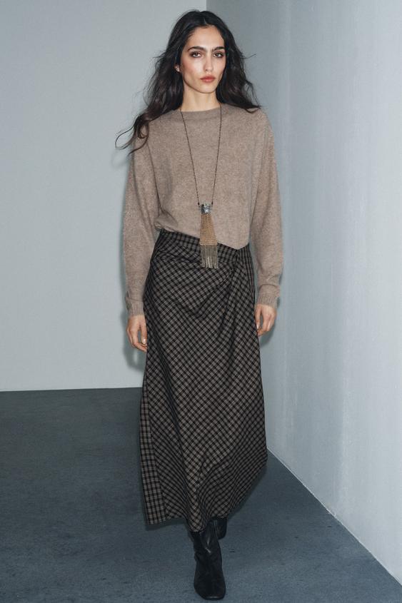 ZW COLLECTION CHECKED DRAPED SKIRT - Black by Zara - Image 0