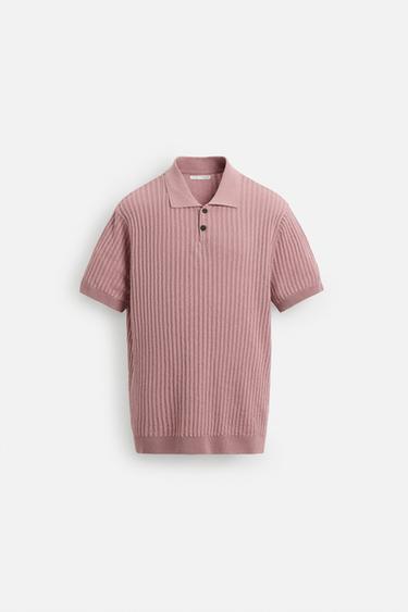 Zara RIB KNIT POLO SHIRT - Faded pink