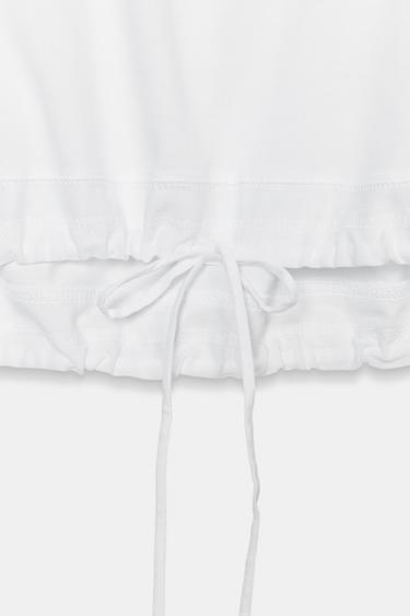 T-SHIRT EN COTON À LACETS - Blanc de Zara - Image 7
