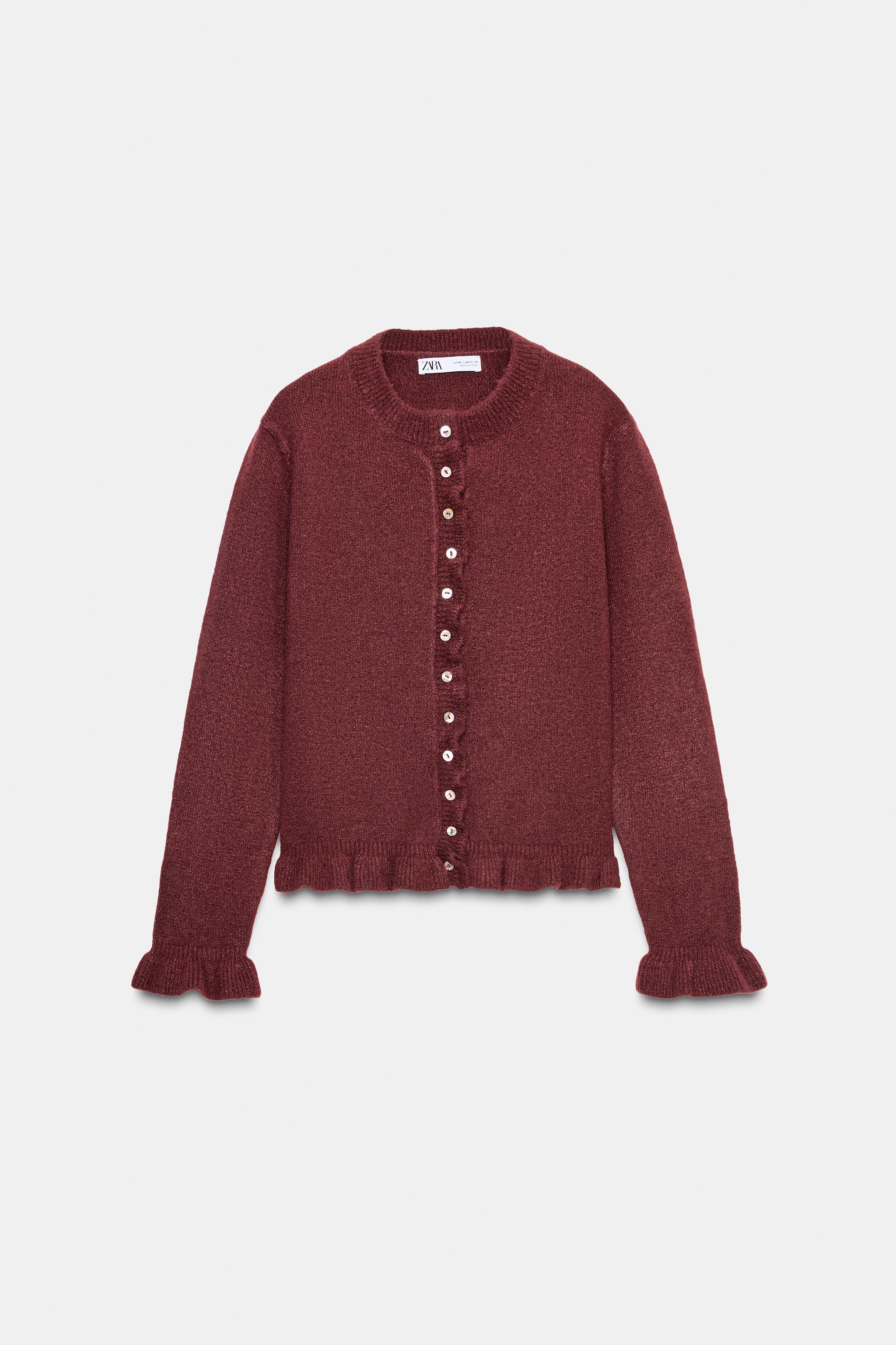 RUFFLED KNIT CARDIGAN - Burgundy | ZARA Canada