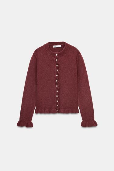 RUFFLED KNIT CARDIGAN - Burgundy by Zara