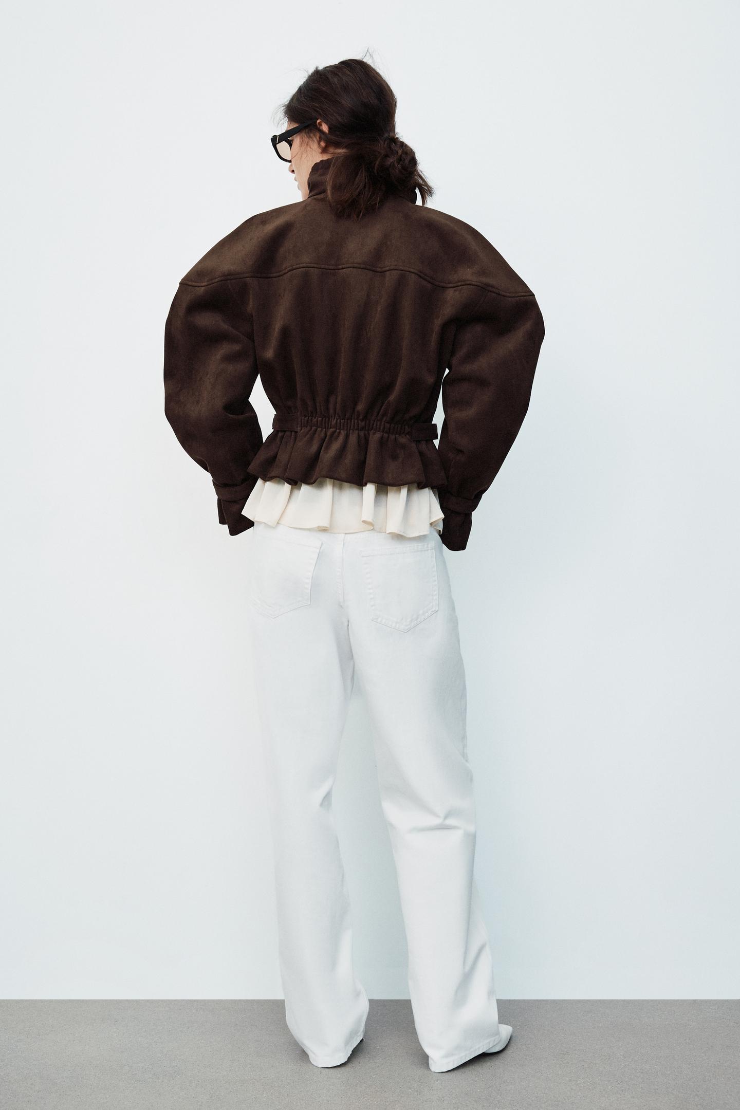 Женская куртка Zara Suede-Effect, цвет: Коричневый — фото 6