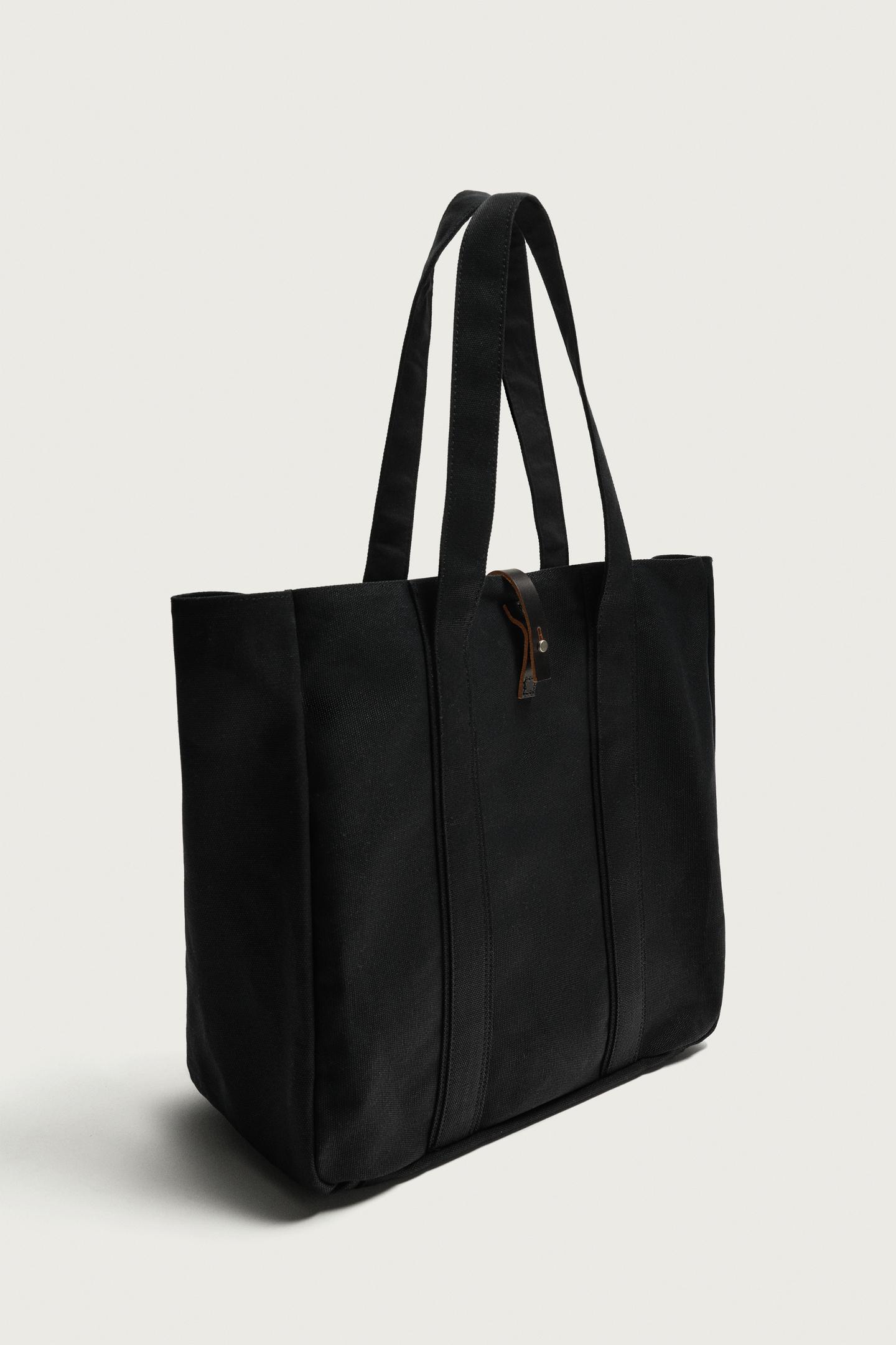 Мужская сумка Zara Fabric Shopper with Leather Closure, цвет: Чёрный — фото 4