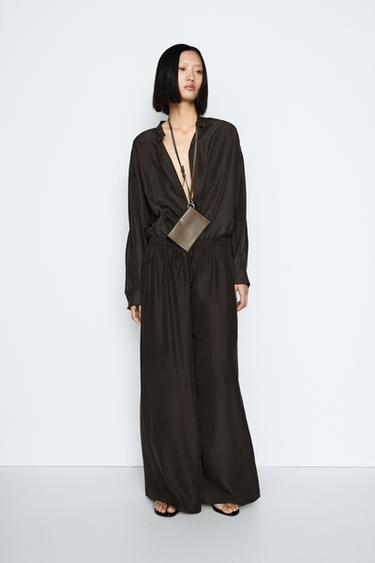 Zara Flowing trousers with waist detail - STUDIO - Dark khaki - Image 0