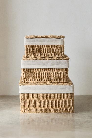 BASKET WITH FABRIC LINING - Light beige by Zara