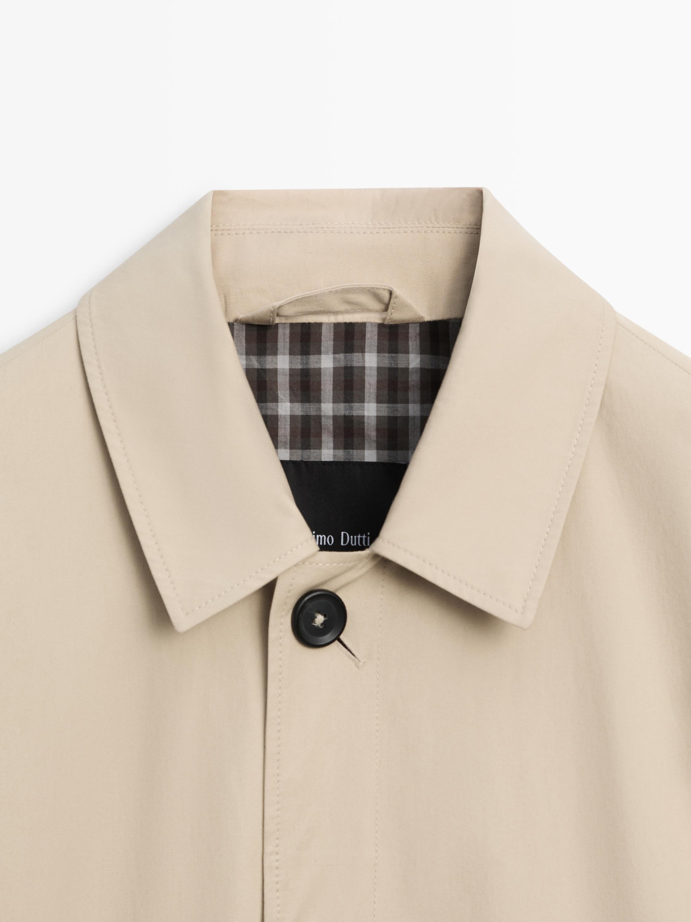 Check cotton trench coat with interior detail