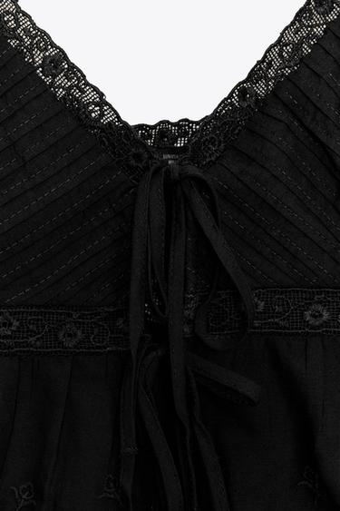 TOP À BRETELLES BRODÉES - Noir de Zara - Image 5