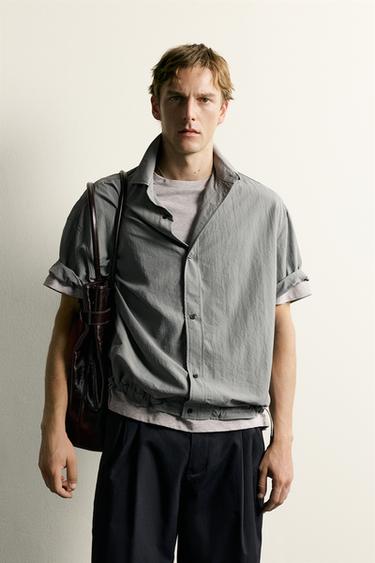 RELAXED FIT SHIRT WITH ADJUSTABLE HEM - Grey green by Zara