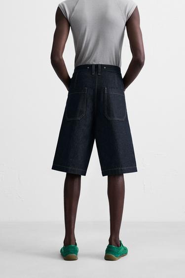 BAGGY FIT DENIM BERMUDA SHORTS WITH STITCHING - Blue by Zara - Image 2