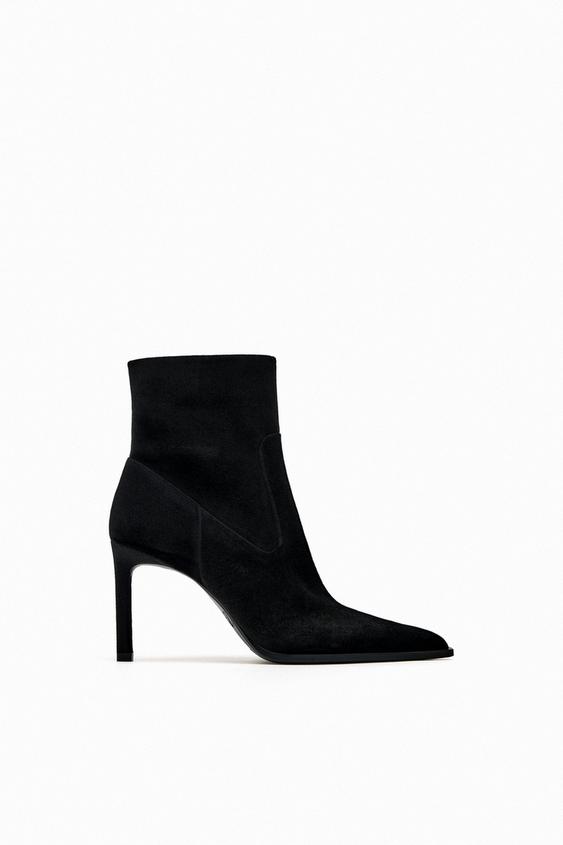zara stretch high heel ankle boots