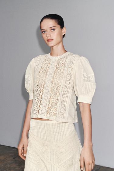 BLOUSE DENTELLE ZW COLLECTION - Écru moyen de Zara - Image 1