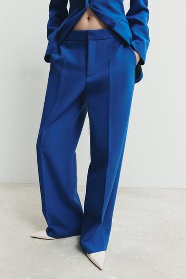 Zara HIGH-WAISTED STRAIGHT LEG PANTS - Cornflower blue