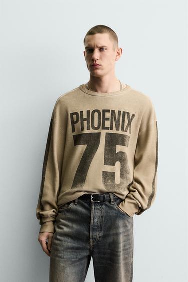 PRINTED WAFFLE-KNIT SWEATSHIRT - Oyster-white by Zara