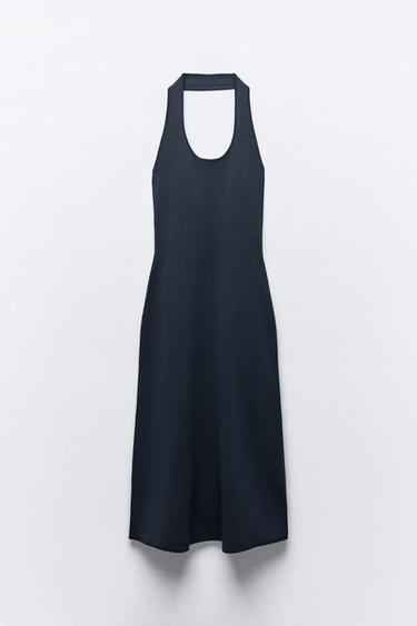 Zara KNIT HALTER NECK MIDI DRESS - Blue / Indigo