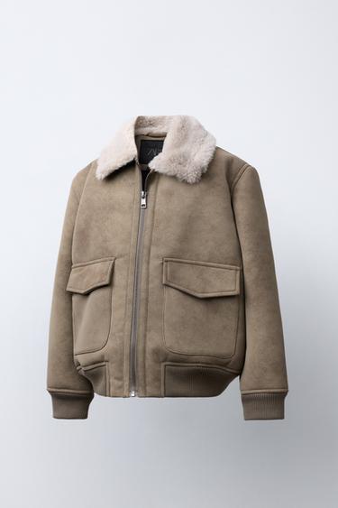 DOUBLE-FACED FAUX SHEARLING BOMBER JACKET - Brown / Taupe by Zara - Image 1