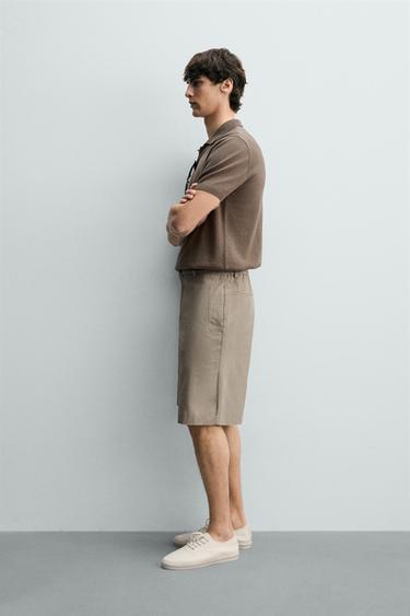 COTTON/LINEN REGULAR FIT KNIT POLO SHIRT - Mink by Zara - Image 3