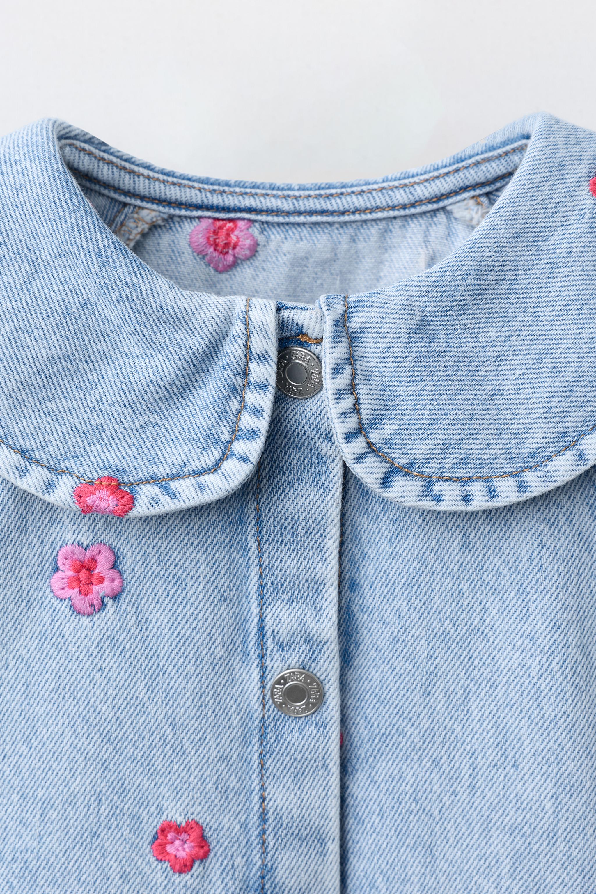 EMBROIDERED FLORAL DENIM DRESS