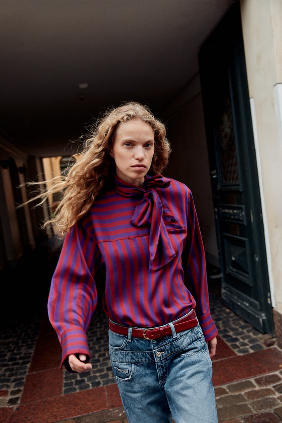 STRIPED BLOUSE WITH BOW - striped by Zara - Image 0