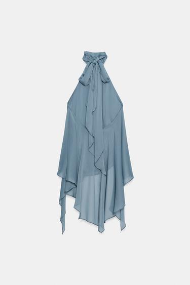 ZW COLLECTION ASYMMETRIC HALTER TOP - Blue grey by Zara - Image 6