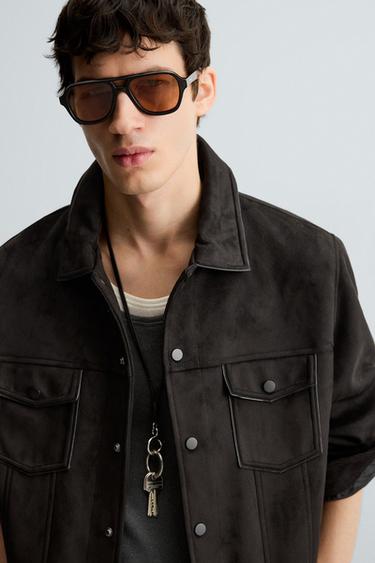 VESTE EFFET DAIM REGULAR FIT - Noir de Zara - Image 5