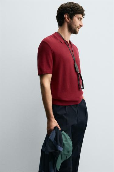 TEXTURED KNIT POLO SHIRT - Bright red by Zara - Image 5