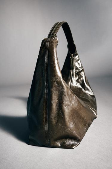Zara LEATHER OVAL BAG - Green