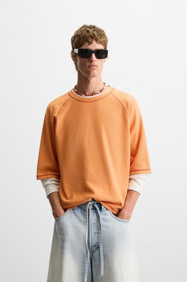 PLETENA MAJICA S KONTRASTOM - Oranžni od Zare